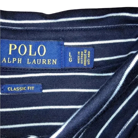 Polo Ralph Lauren blue / white striped classic fit polo shirt men L - Picture 3 of 5